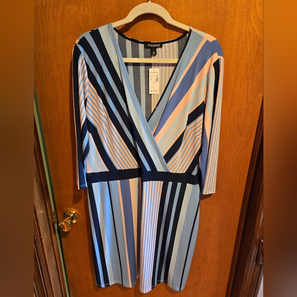 NWT Women's Roz & Ali Studio Multicolor Striped Dress Size XL